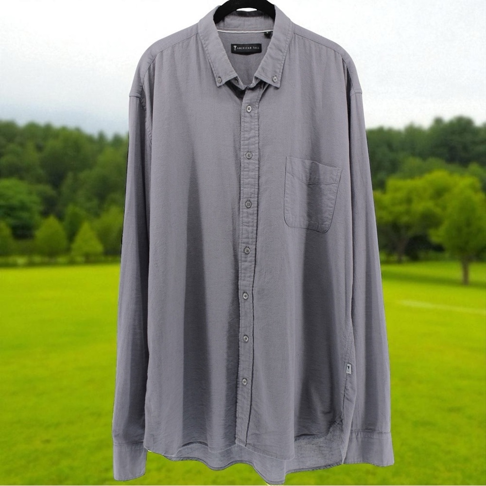 American Tall Slate Grey Linen Blend‎ Long Sleeve Button up Breathable XLT